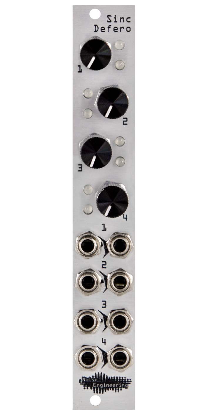 Four-channel buffered attenuator and mult with LEDs for Eurorack in silver | Sinc Defero by Noise Engineering
