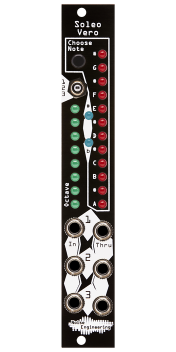 Three-channel Eurorack stroboscopic tuner with patch-through in black | Soleo Vero by Noise Engineering