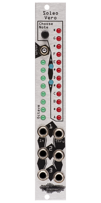 Three-channel Eurorack stroboscopic tuner with patch-through in silver | Soleo Vero by Noise Engineering