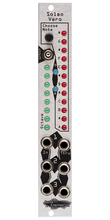 Load image into Gallery viewer, Three-channel Eurorack stroboscopic tuner with patch-through in silver | Soleo Vero by Noise Engineering
