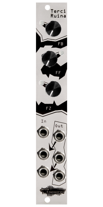 Three individual analog distortion circuits for Eurorack in a tiny footprint in silver | Terci Ruina by Noise Engineering