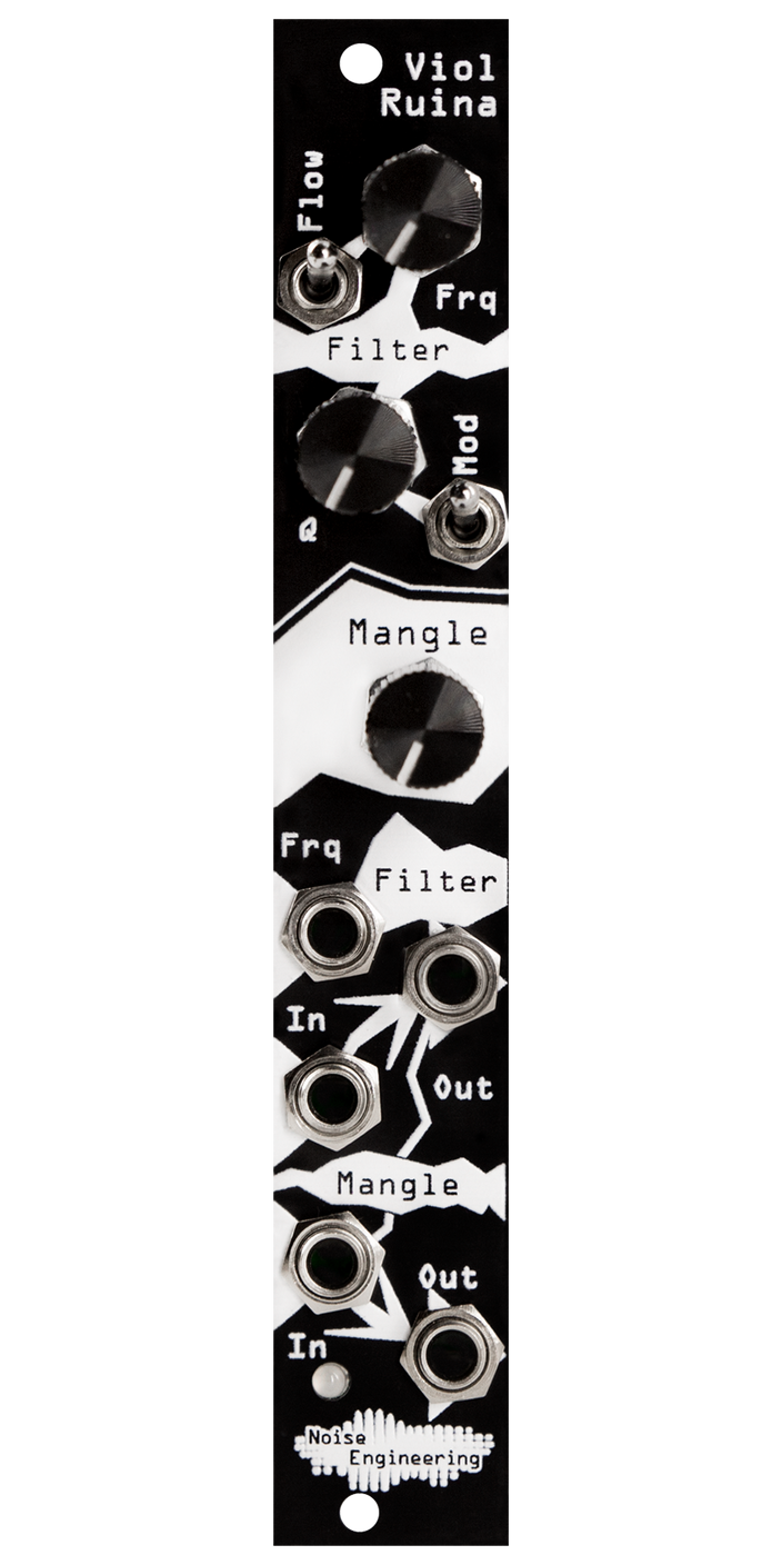 Eurorack analog 24dB resonant lowpass filter and distortion with internal modulation and envelope following in black | Viol Ruina by Noise Engineering