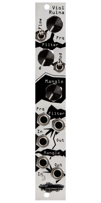 Eurorack analog 24dB resonant lowpass filter and distortion with internal modulation and envelope following in silver | Viol Ruina by Noise Engineering