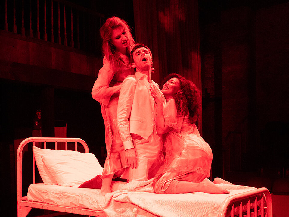 Credit: Laura Baranik, Michael Crane and Lori Laing in Dracula by Kate Hamill. Photo by James Leynse.