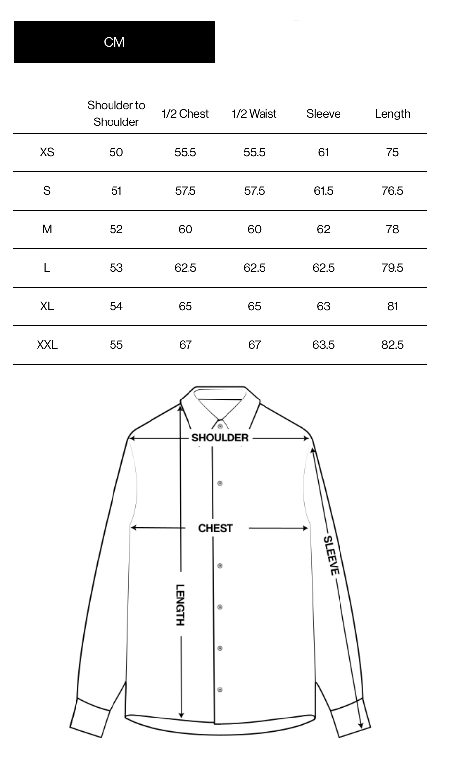 OAS Terry Jacket Size Guide