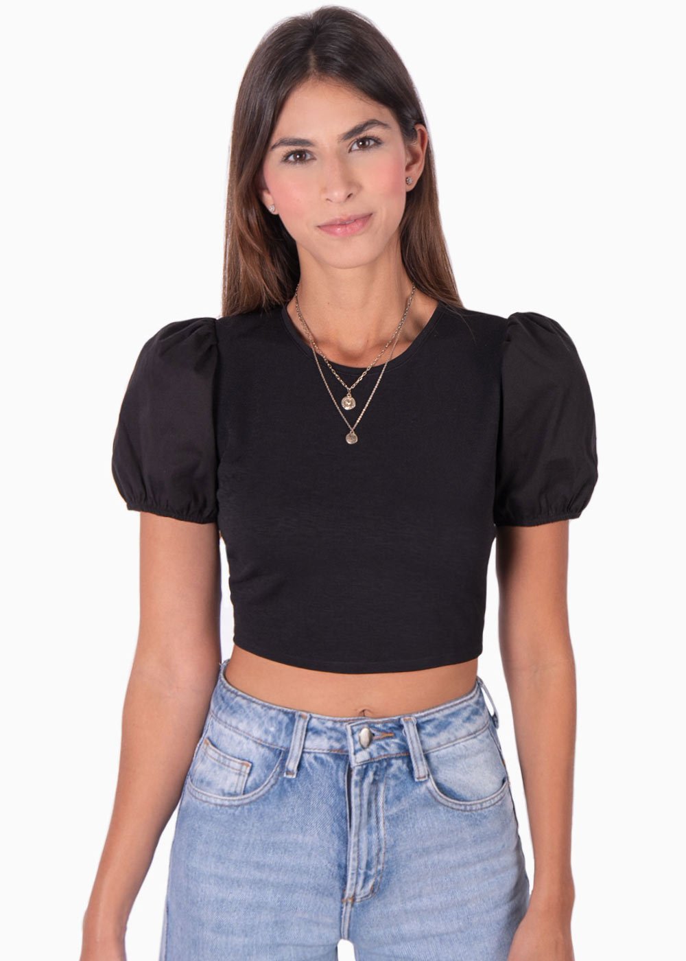 Viento Eficacia Senador Black Crop Top with Back Tying | Flashy