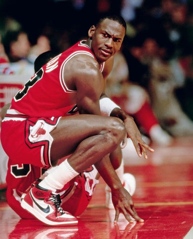 Michael Jordan on court in Jordan 1s