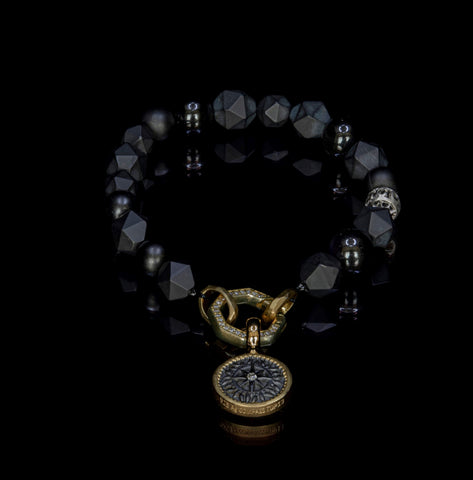 black men bracelet with gold and white diamonds
