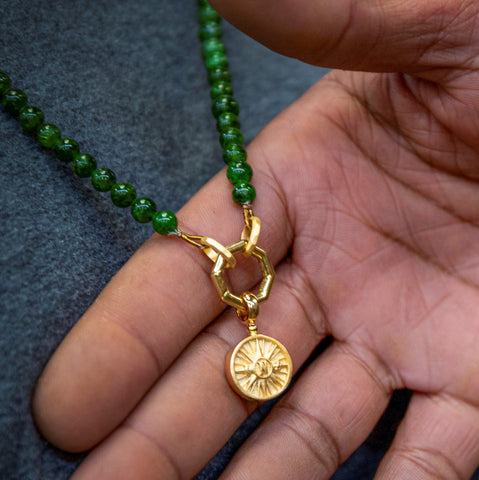 necklace green chromediopside hand pendant compass gold