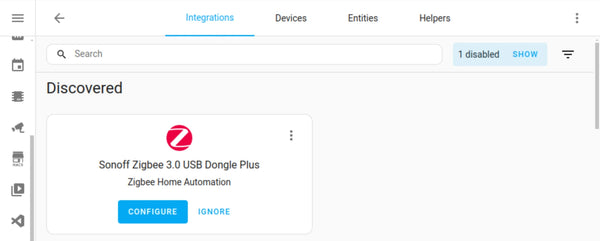 Sonoff Zigbee Dongle detected by Home Assistant