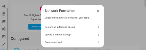 Network Formation settings for ZHA Zigbee Home Automation