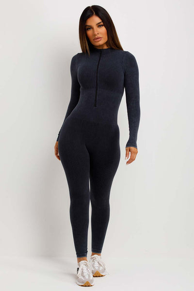 Seamless Ribbed Jumpsuit Structured Contour Unitard With Zip Front Bro –  Looking Good Boutique