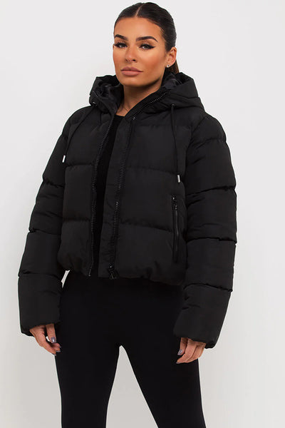 Cropped Puffer Jacket with Hood Black – Looking Good Boutique