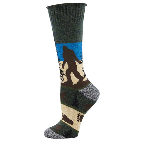 boot socks with sasquatch image and trees