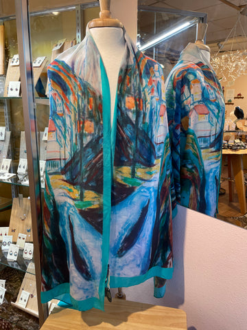 silk shawl in blues, Gauguin art print