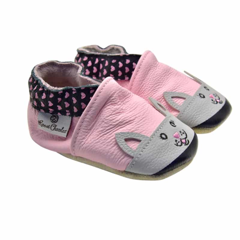 Rose et Chocolat babyslofjes Classic Sweetheart Kitty Pink