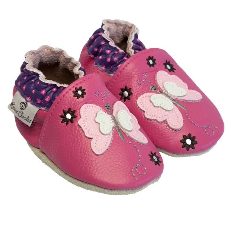 Rose et Chocolat babyslofjes Classic Butterfly Fuchsia Maat