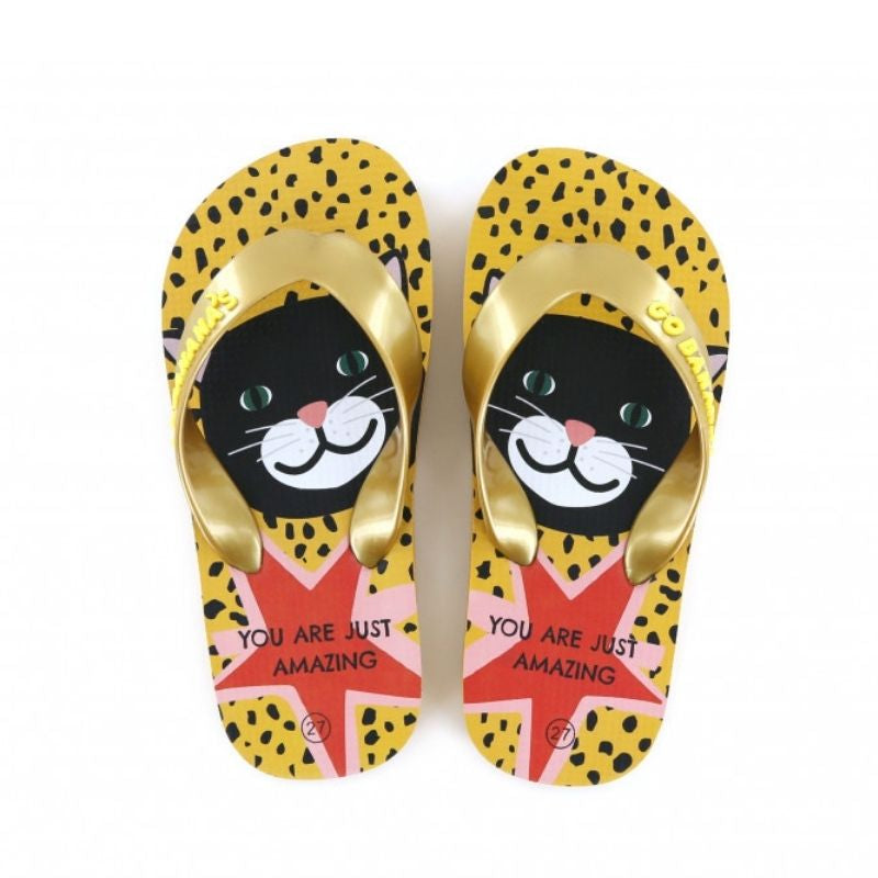 Flipflops | Meisjes | Yellow Cat Print |  | Go Banana's | Maat 20