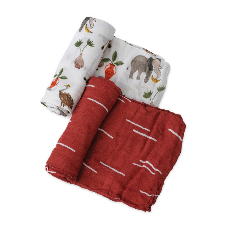 Little Unicorn Bamboo Deluxe swaddle 2 pack Safari Social Maat