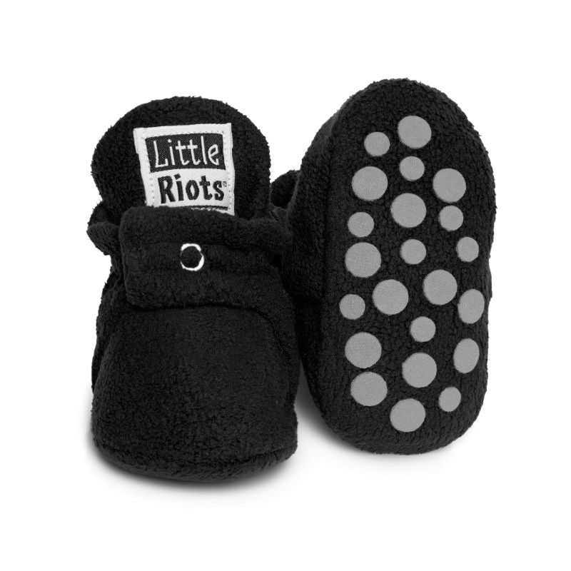 Little Riots - babyslofjes - antislip - fleece stepper - zwart - slofjes voor je baby, dreumes en peuter voor jongens en meisjes - 24-36 Maanden (15,5cm) - schoenmaat 24-25