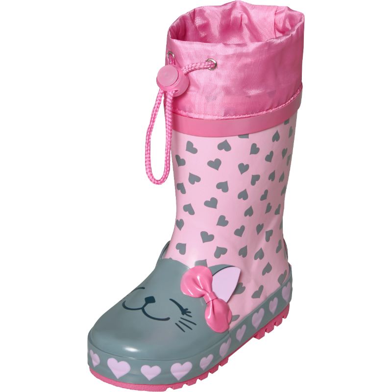 Playshoes - Regenlaarzen voor kinderen met trekkoord - Kat - Roze - maat 28EU