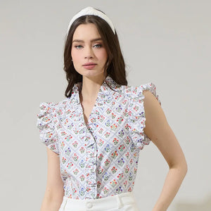 Laral Floral Ruffle Blouse - The Green Hanger