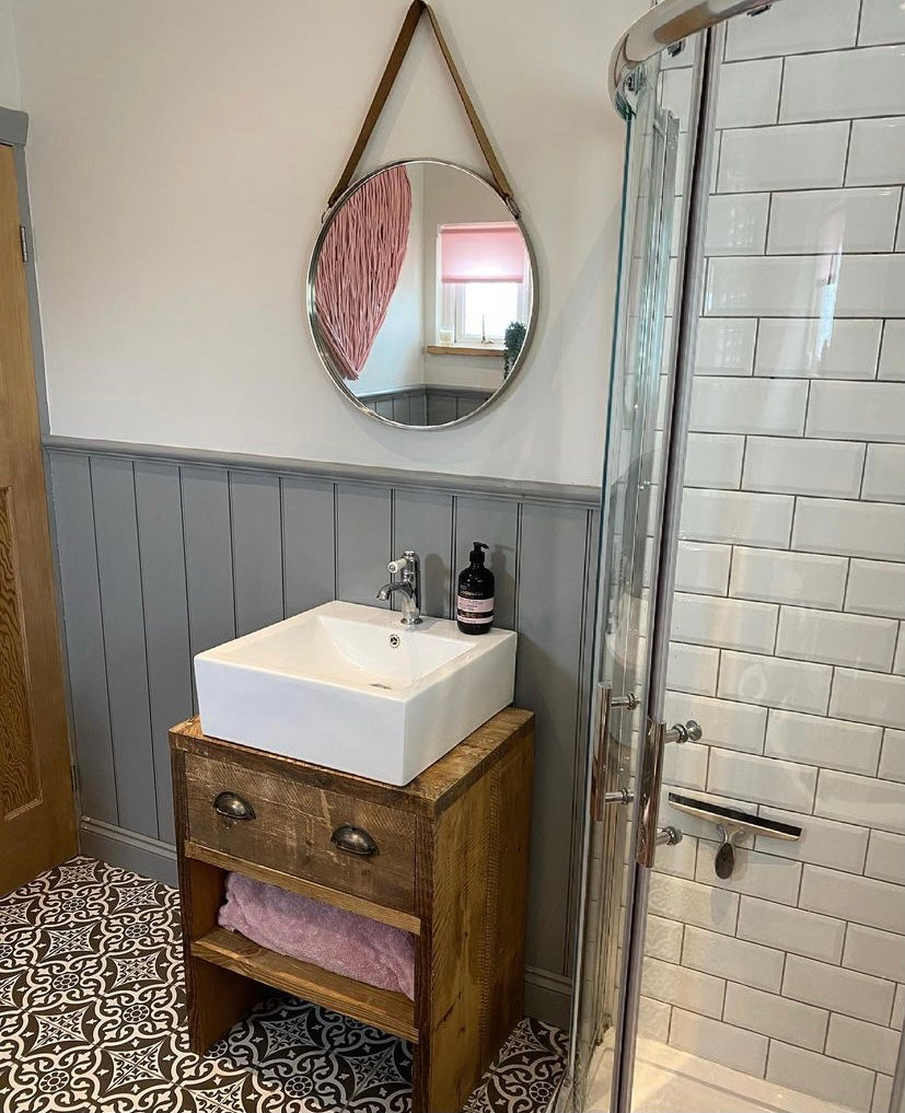 Rustic Chunky Wooden Bathroom Vanity Unit | Bathroom Storage Cabinet