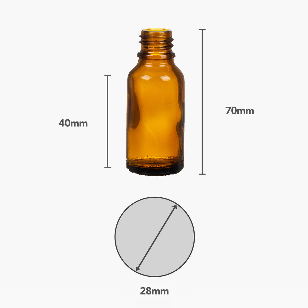 Measurement Figures of 20ml Glass Amber Bottle Without Lid On White Background | Brightpack Glass Packaging