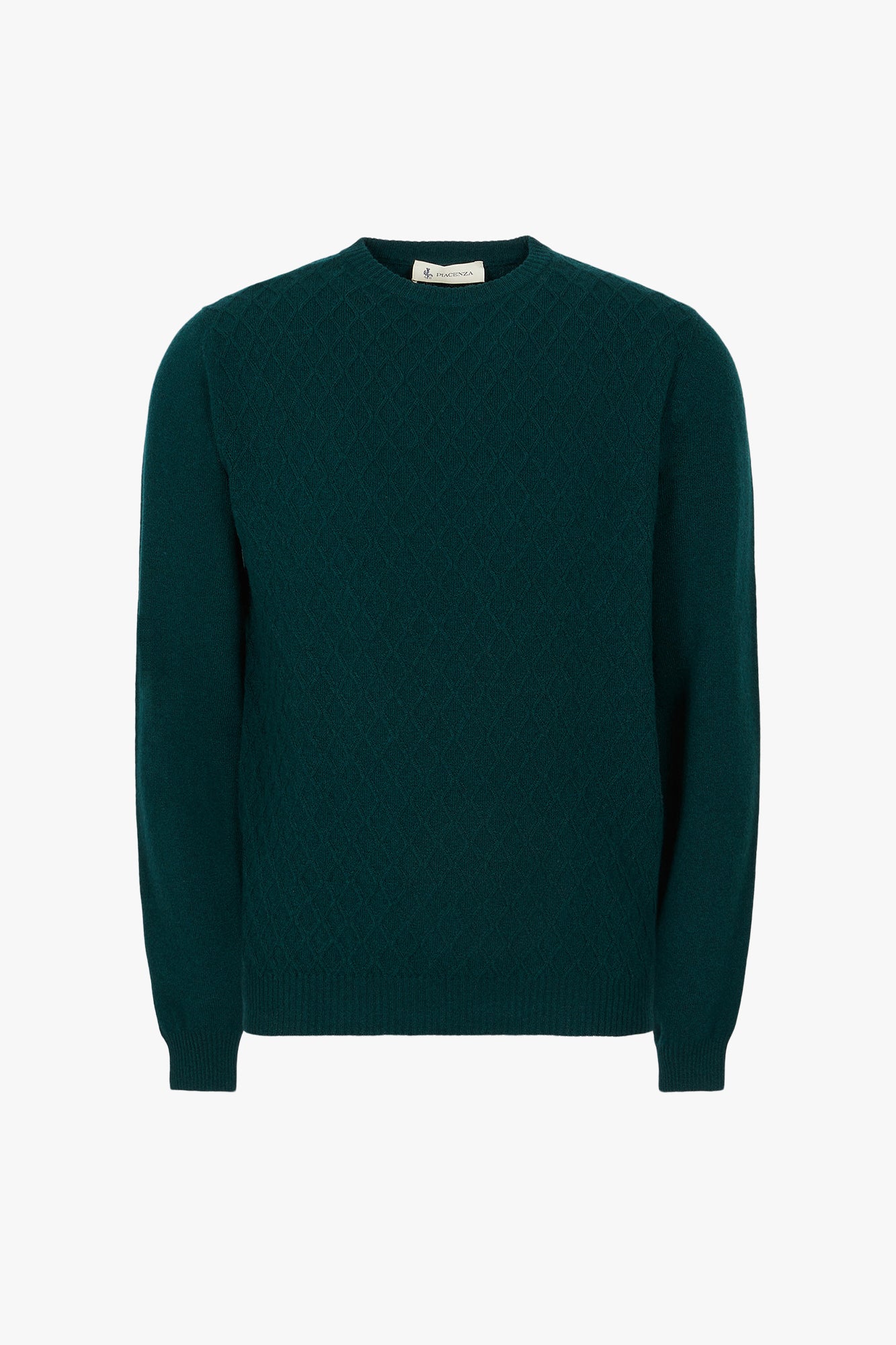 Crewneck sweater with dark green rhombus design 100% Wool – Piacenza  Cashmere