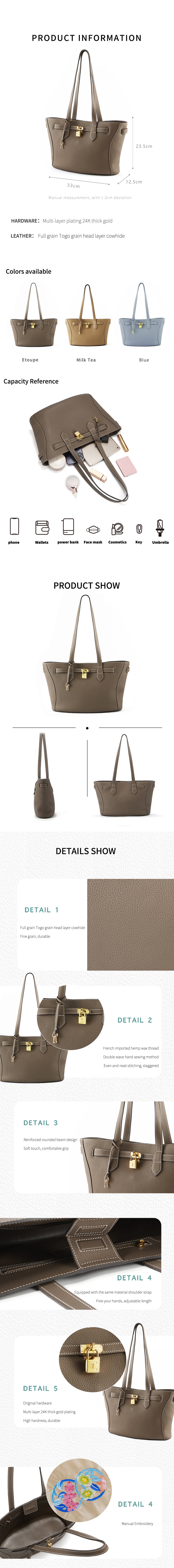 TIANQINGJI-Handmade-Etoupe-TOGO-Leather-Shoulder-Tote-Bag