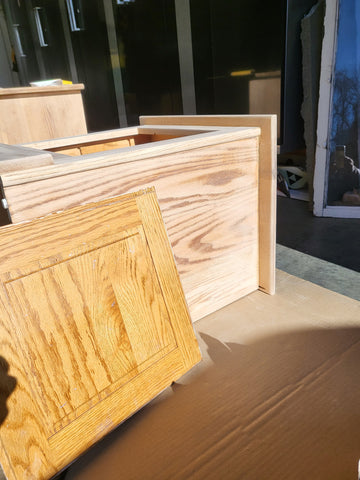 aged whiskey barrel cabinet makeover golden oak doors 