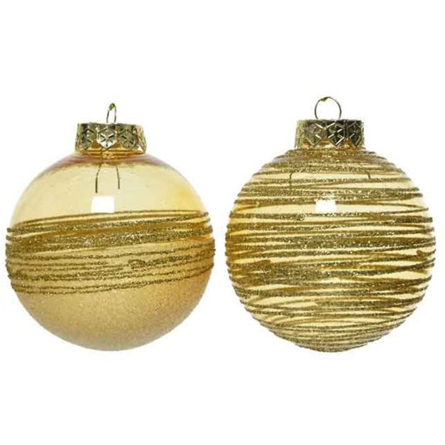 Pack of 12 Transparent Baubles with Gold Glitter Detail