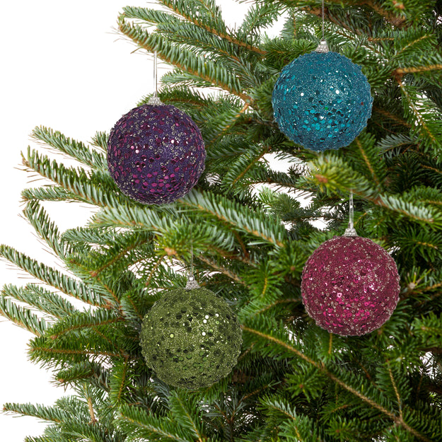 Set of 4 Bright Sequin Baubles Christmas Tree Decorations