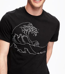 black 'ride the waves' tshirt from old navy, artwork created by Doris