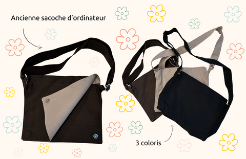 sac demi-lune anciennement des sacoches d'ordinateurs 100% upcyclés et made in france