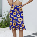 Sunflower Print High Waist Tight Hip Fishtail Skirt