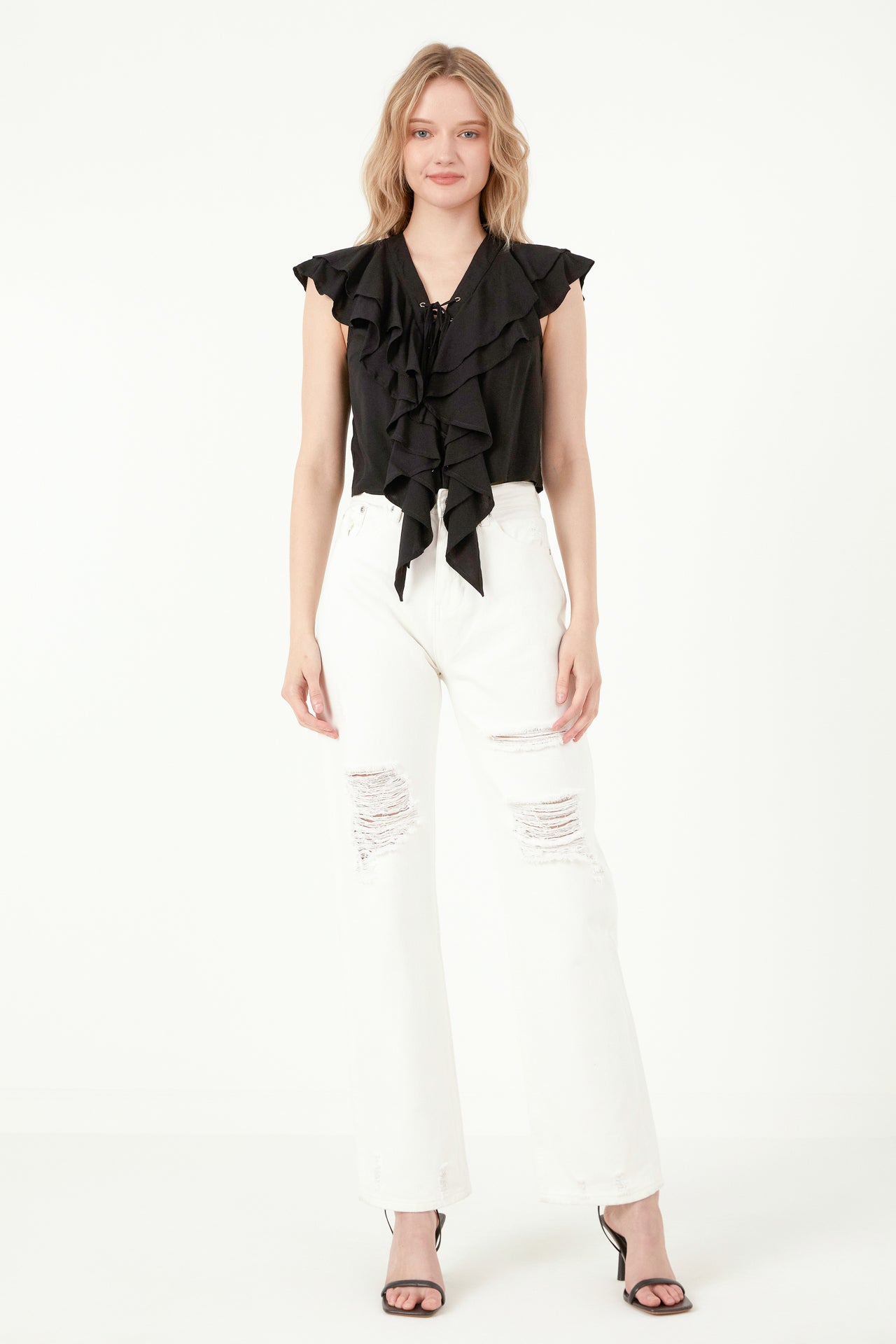 Lace Up Ruffle Crop Top - Free The Roses product image