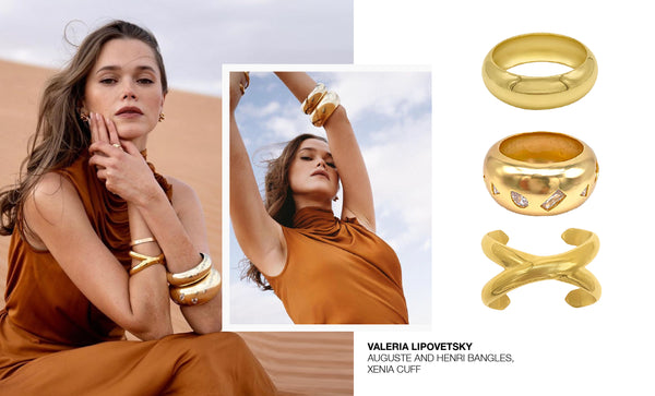 Valeria Lipovetsky wearing SAINT MORAN bangles and cuff