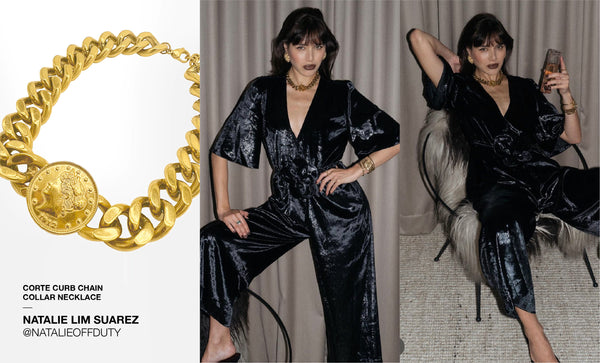@natalieoffduty Natalie Lim Suarez wears our SAINT MORAN Corte chain coin curb chain necklace