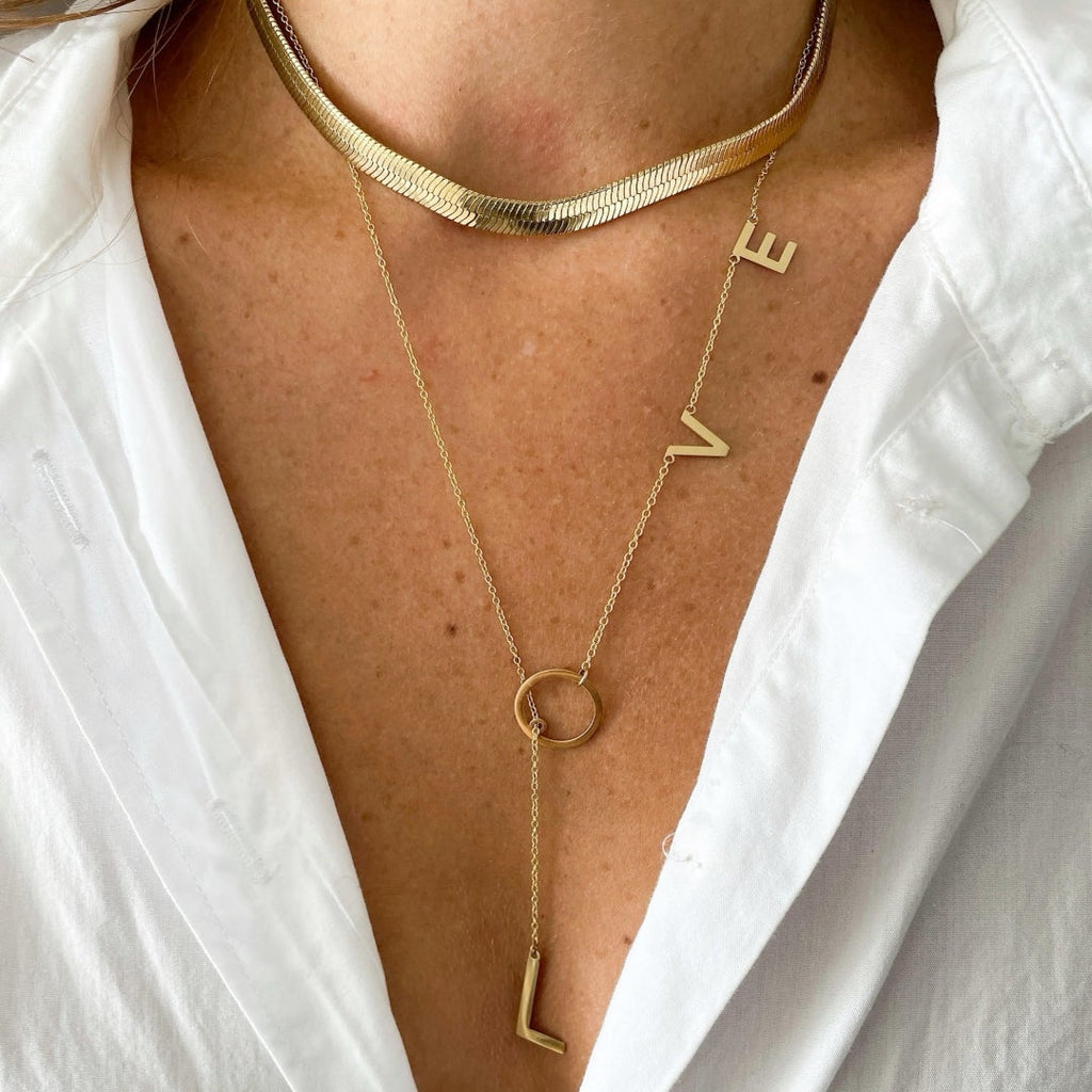 Love Lariat Necklace Solid 14k Gold Saintmoran