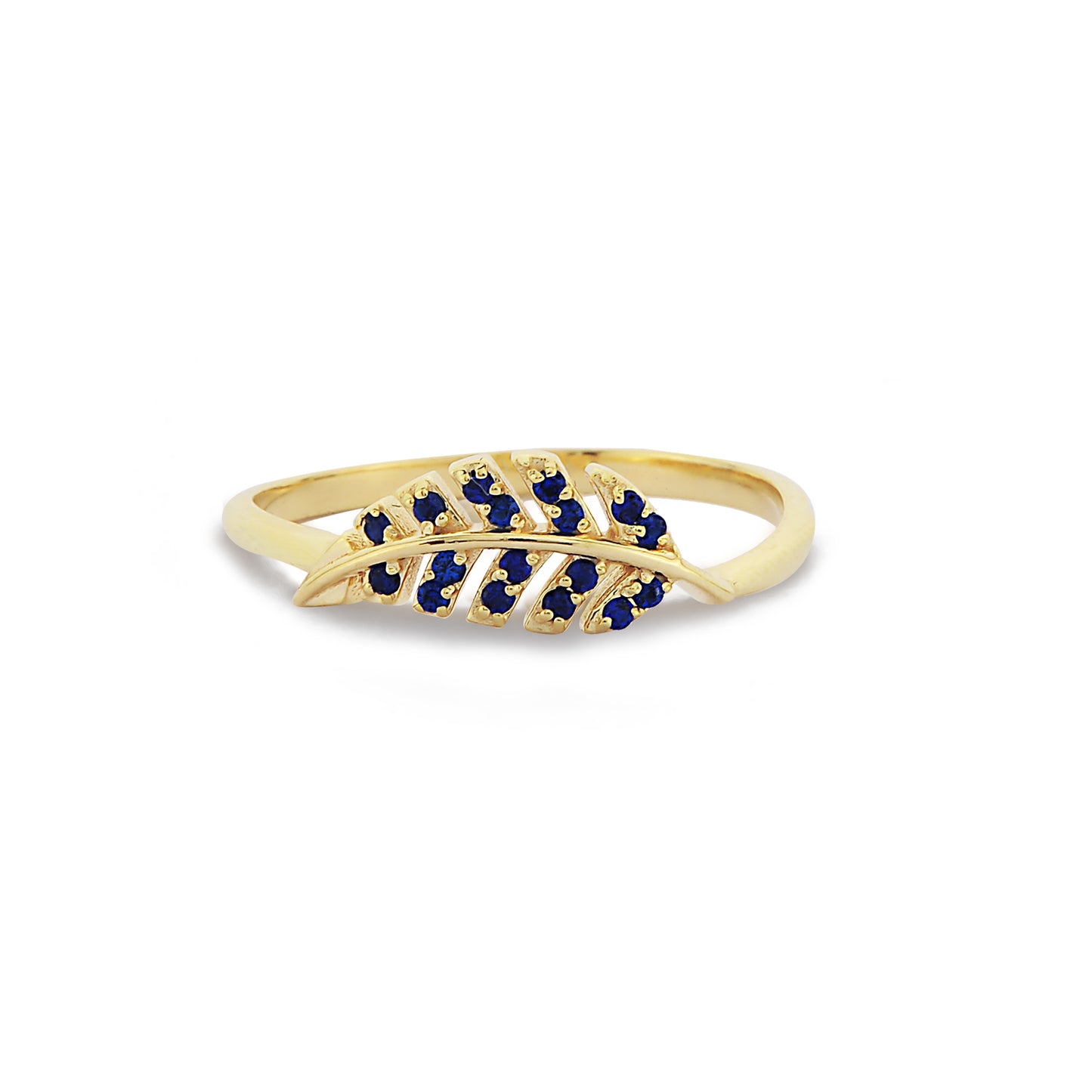 Bladvormige Wonder Van De Natuur Blauwe Saffier Diamanten Ring, Blad Gebogen Ring, Handgemaakte 14k Massief Gouden Gebogen Ring
