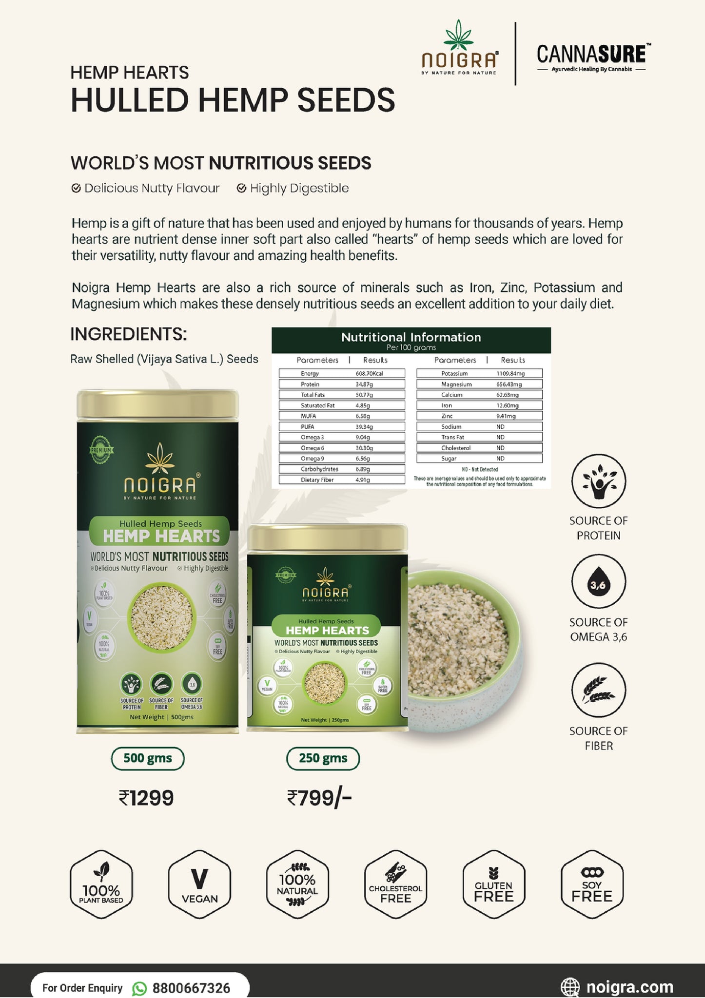 Raw Shelled organic fresh hearts of hemp seeds online at best price in india at noigra.com