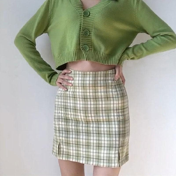 Women Split Details Plaid Mini Skirt - onlyplaid
