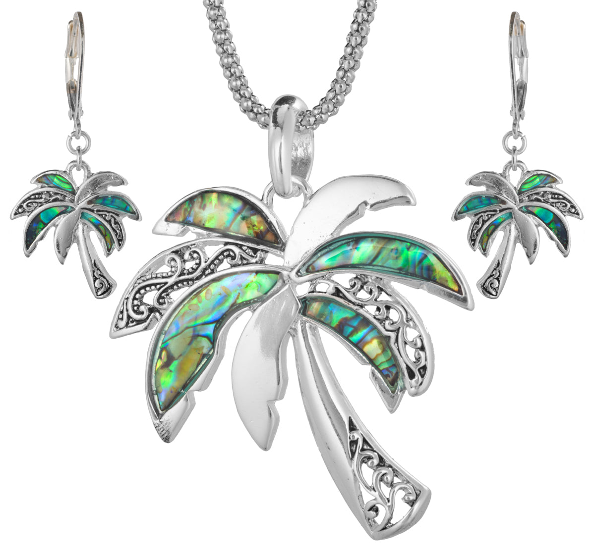 Green Abalone Palm Tree with Filigree Pattern in a Silver-tone Popcorn –  Jewelry Nexus