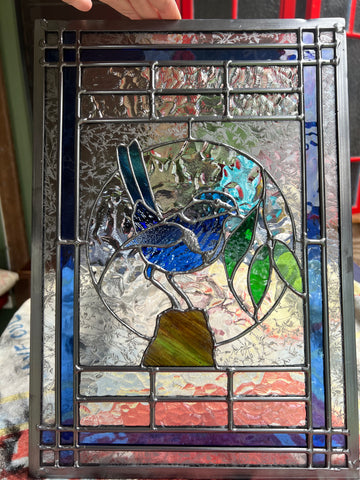 Blue Wren stainedglass panel