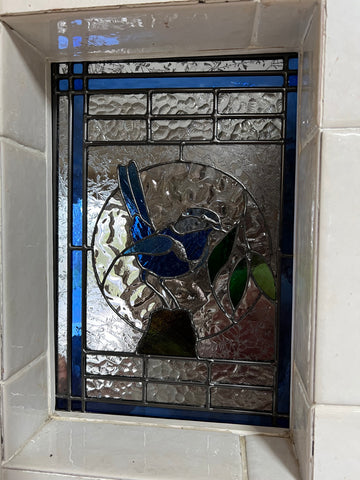 Blue wren stainedglass panel