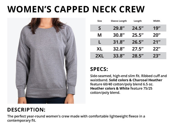 Women's Capped Neck Crew Sizing Chart