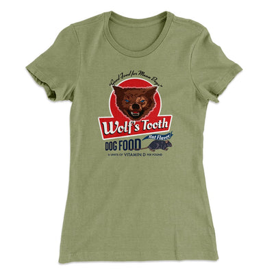 Wolf's Tooth Dog Food Women's T-Shirt - Light Olive - Famous IRL Funny T-Shirts