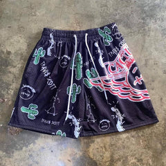 Stylish Cactus Print Mesh Shorts