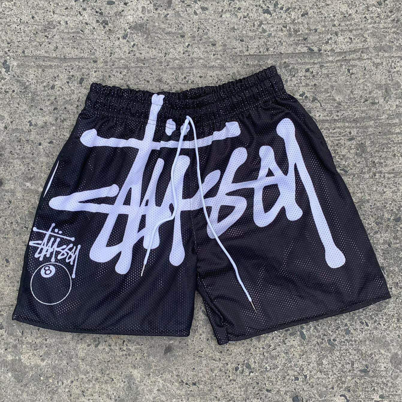 Words Print Mesh Drawstring Shorts